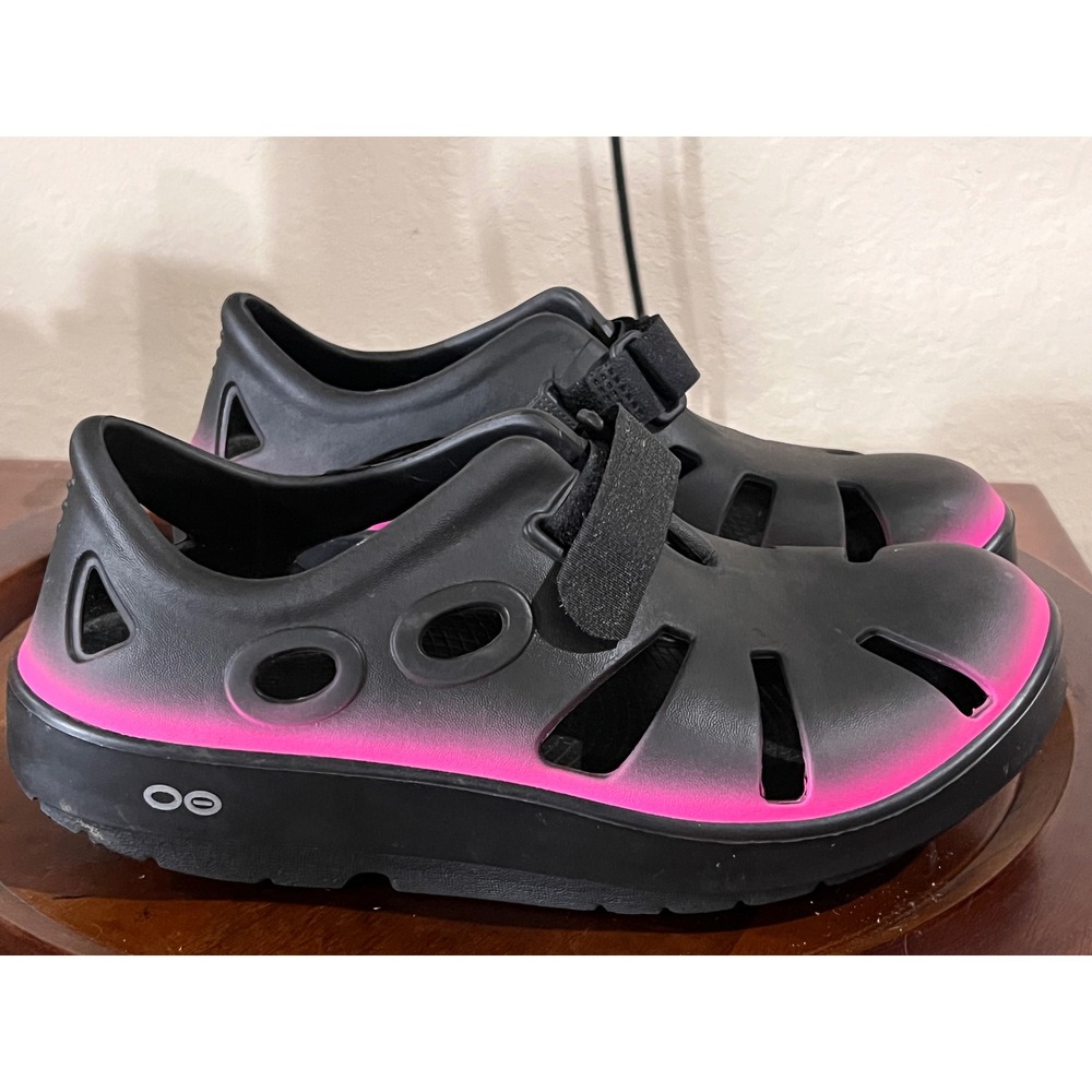 OOFOS OOcandoo Recovery Sandals Black Pink Gradient Womens Size 8 M8 W10 EU 39